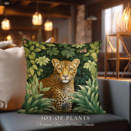 Jungle Pillow Leopard Decor | William Morris Inspired Pillow Woodland Decor Pillow Maximalist Decor Throw Pillow Botanical Leopard Pillow |