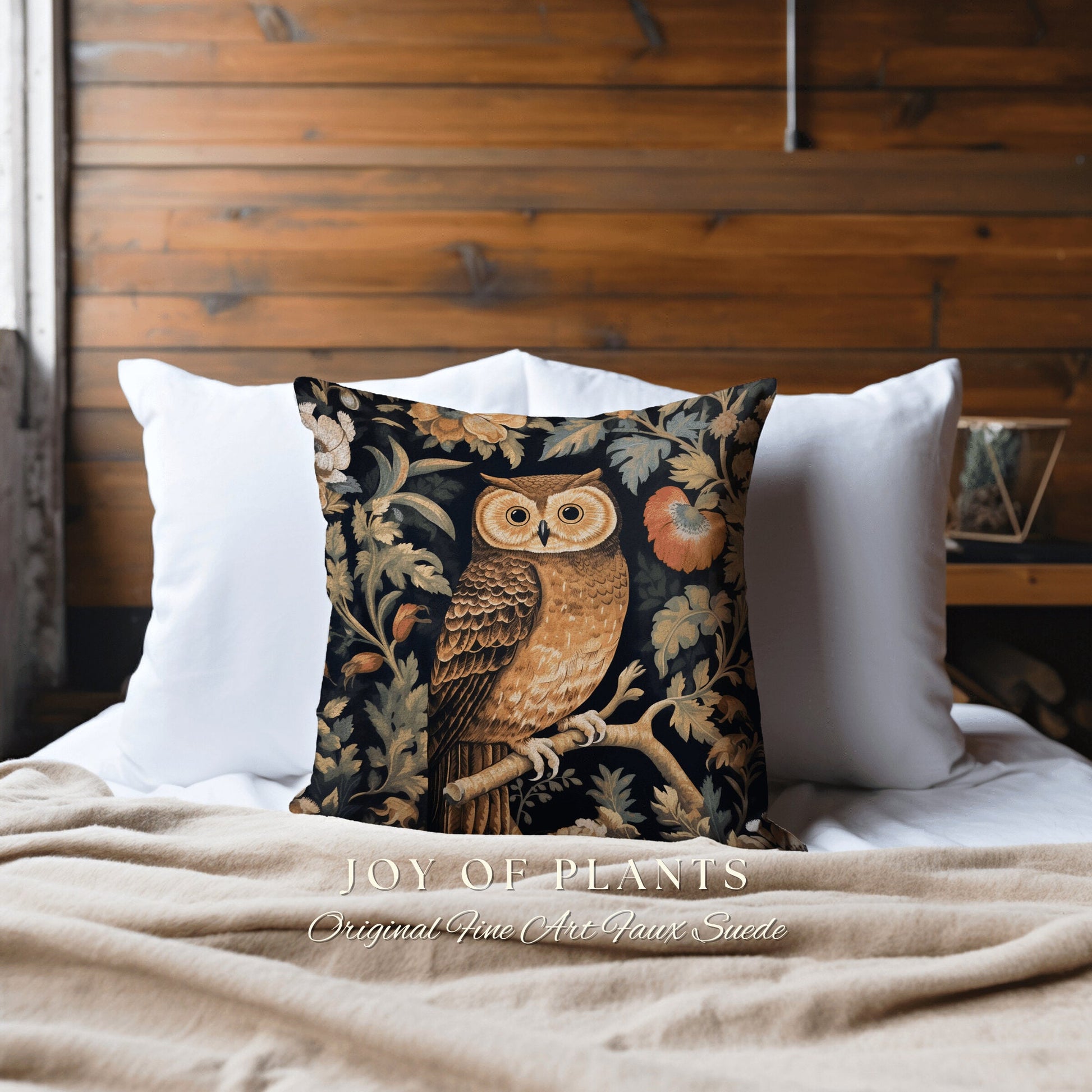 Woodland Owl Throw Pillow | William Morris Inspired Throw Pillow Woodland Forestcore Decor Pillow Maximalist Home Decor Throw Pillow Owl Art