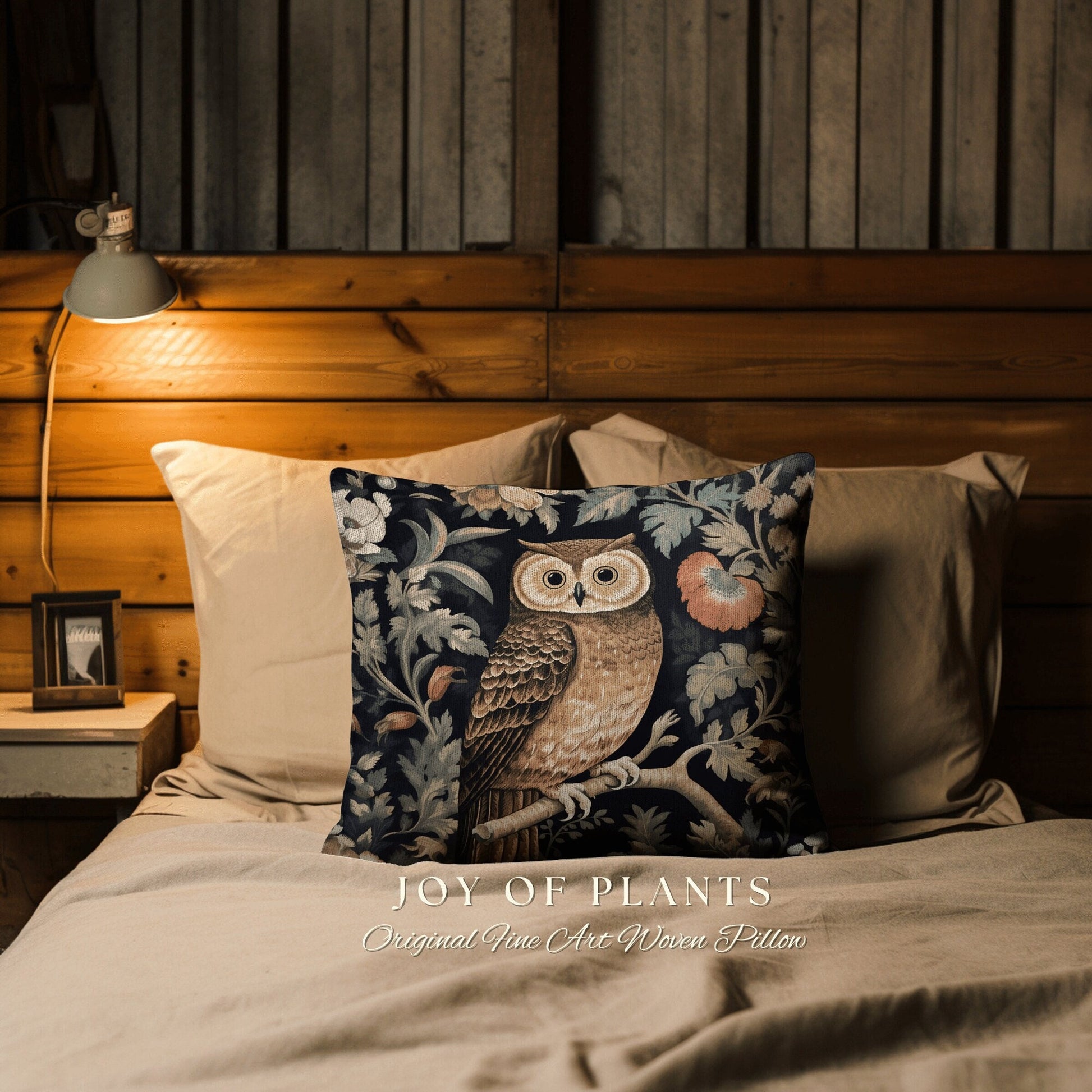 Woodland Owl Throw Pillow | William Morris Inspired Throw Pillow Woodland Forestcore Decor Pillow Maximalist Home Decor Throw Pillow Owl Art