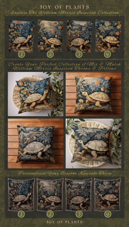 Vintage Tortoise Throw Pillow | William Morris Inspired Pillow Woodland Cottagecore Decor Pillow Maximalist Home Decor Morris Tortoise Decor