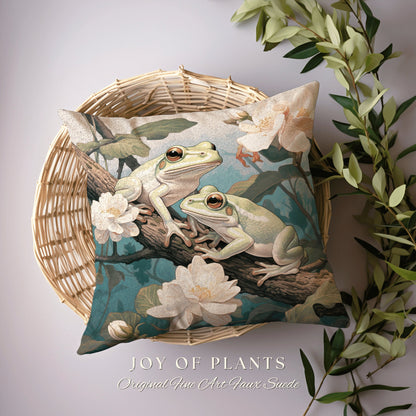 Frog Throw Pillow Woven | Pastel Botanical William Morris Inspired Pillow Botanical Decor Pillow Home Decor Throw Pillow Frog Cottage Core |