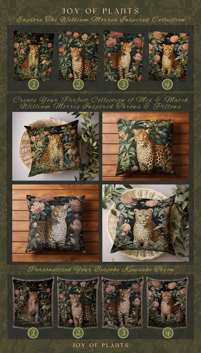 Botanical Jungle Pillow Leopard | William Morris Inspired Pillow Woodland Decor Pillow Maximalist Decor Throw Pillow Botanical Leopard Decor