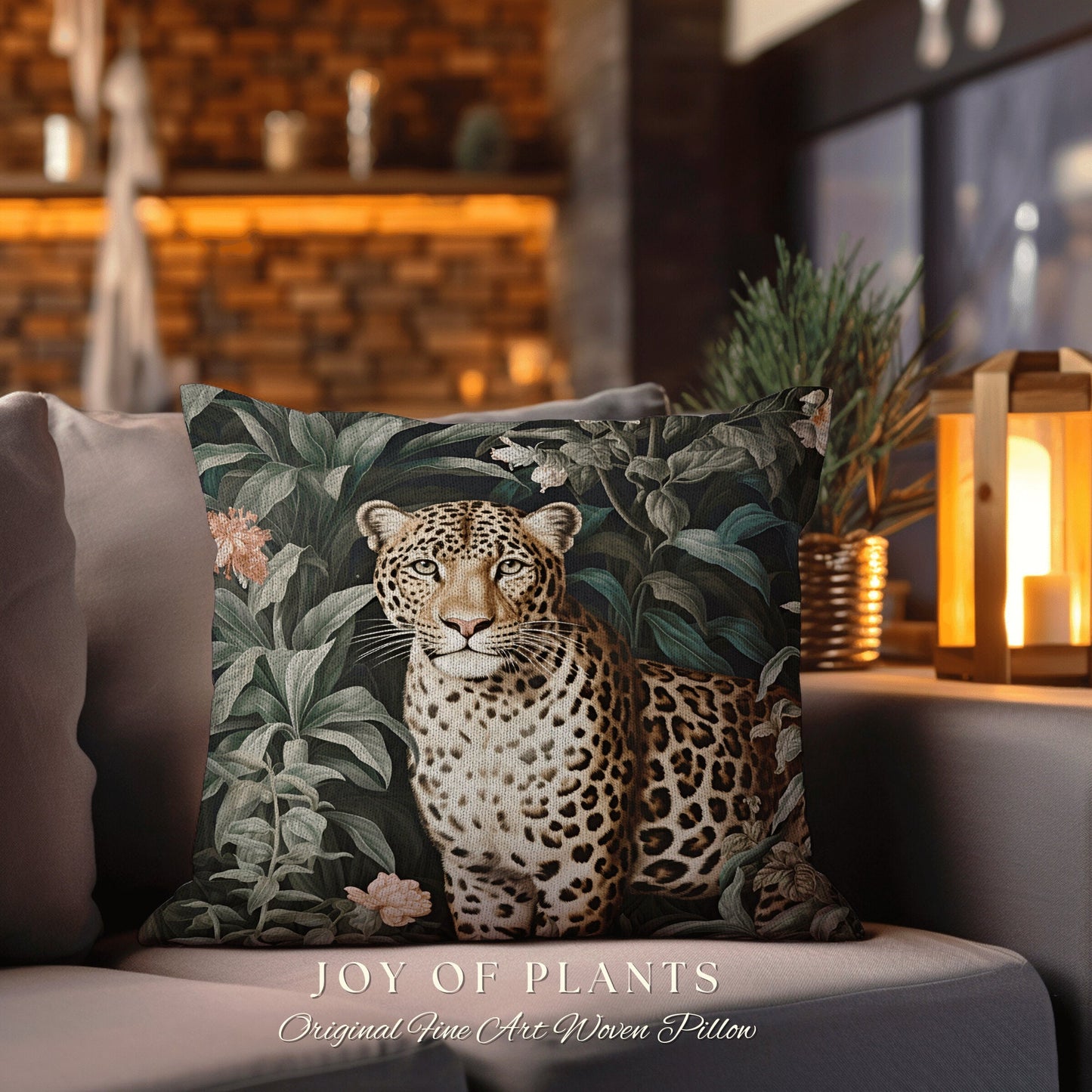 Botanical Jungle Pillow Leopard | William Morris Inspired Pillow Woodland Decor Pillow Maximalist Decor Throw Pillow Botanical Leopard Decor