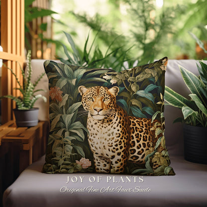 Botanical Jungle Pillow Leopard | William Morris Inspired Pillow Woodland Decor Pillow Maximalist Decor Throw Pillow Botanical Leopard Decor