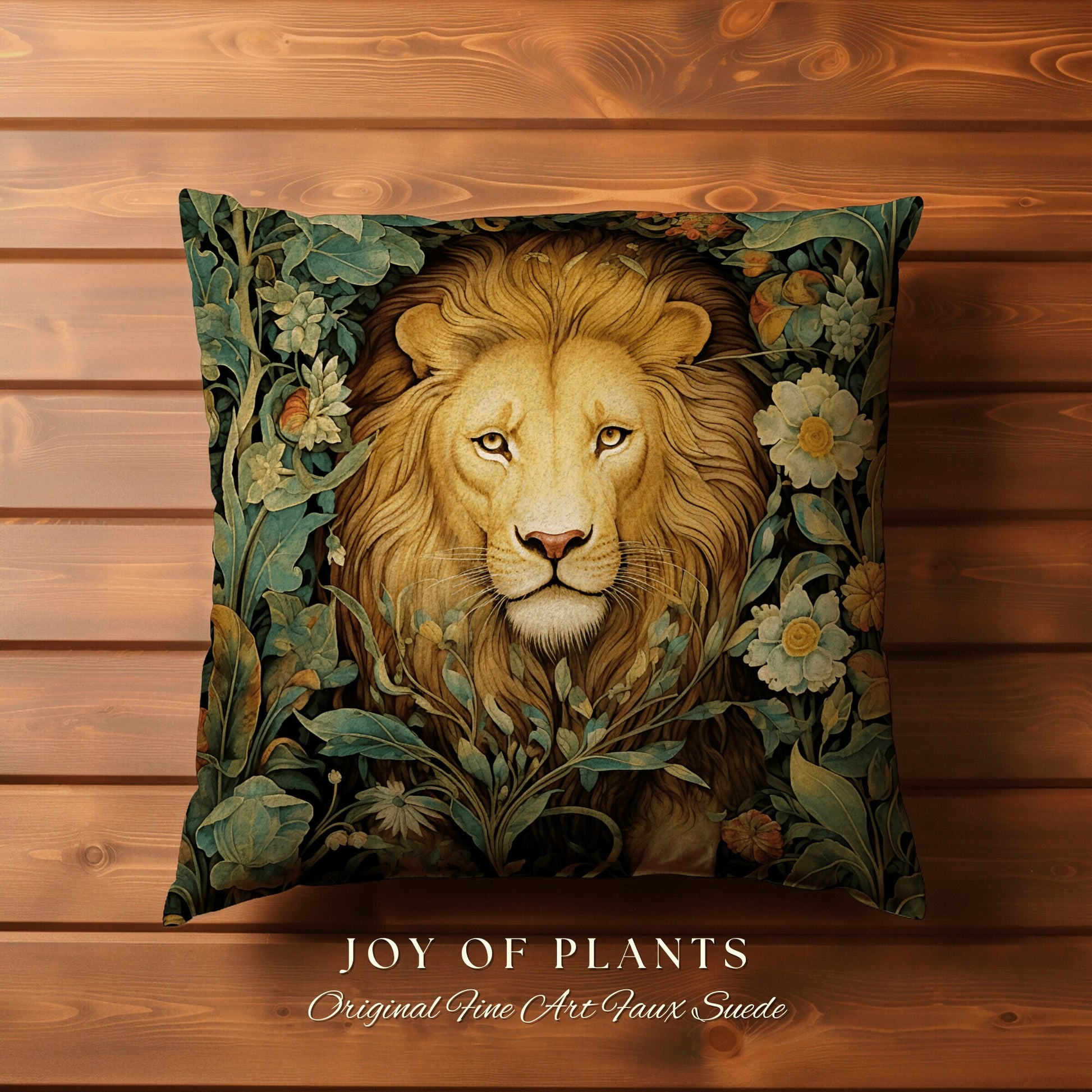 Maximalist Lion Pillow Woven Decor | William Morris Inspired Pillow Woodland Decor Pillow Maximalist Decor Throw Pillow Botanical Lion Decor