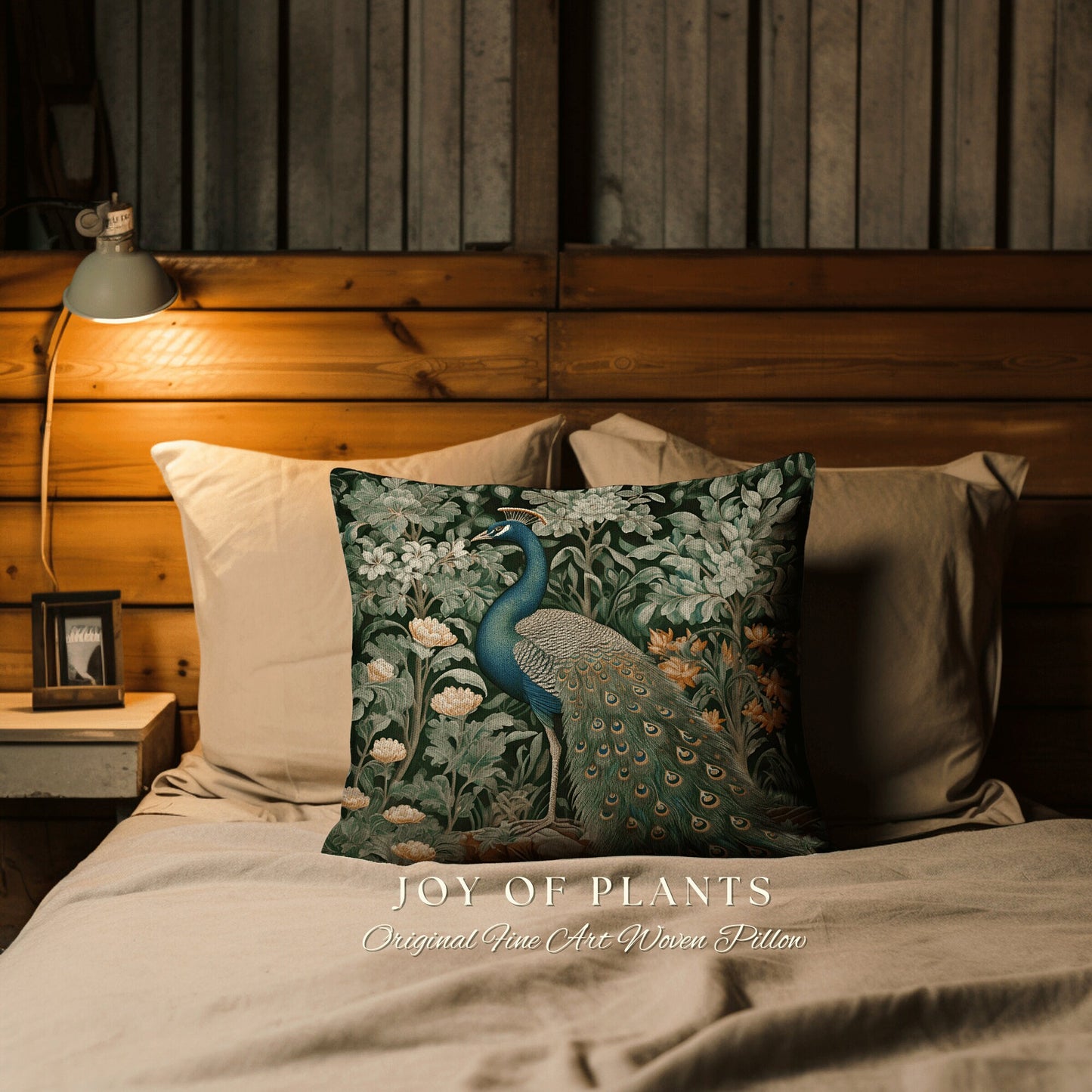 Peacock Throw Pillow Woven | William Morris Inspired Fox Pillow Woodland Decor Pillow Maximalist Home Decor Throw Pillow Botanical Peacock