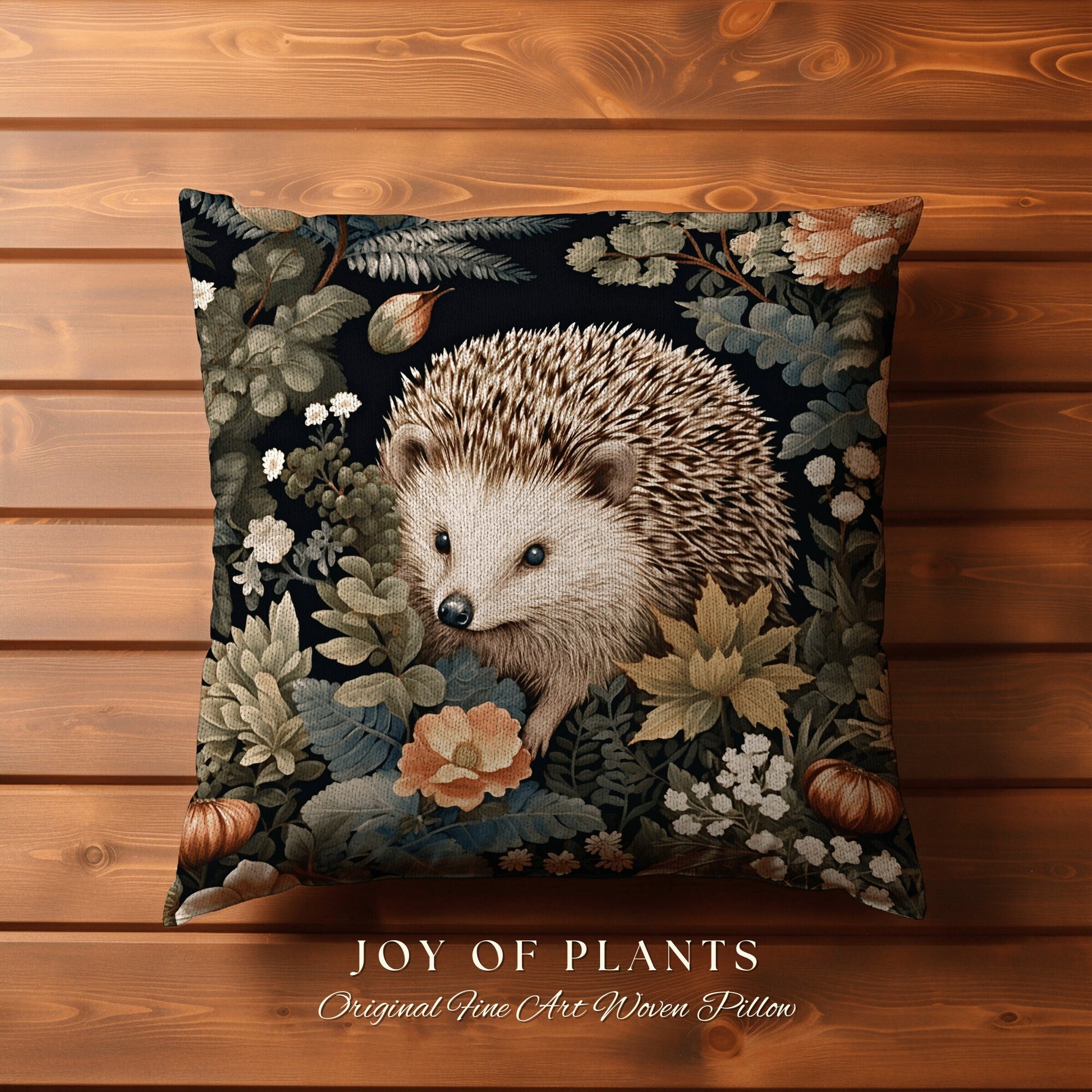 Morris Style Hedgehog Throw Pillow | William Morris Inspired Pillow Vintage Forestcore Throw Pillow Home Decor Custom Morris Style Hedge Hog