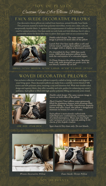 Gothic Crow Throw Pillow Woven | Morris Inspired Pillow Woodland Crowcore Decor Pillow Maximalist Home Decor Crow Pillow Dark Botanical Gift