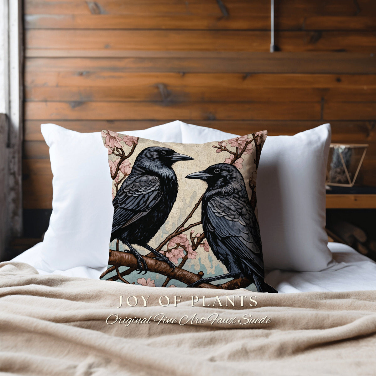Gothic Crow Throw Pillow Woven | Morris Inspired Pillow Woodland Crowcore Decor Pillow Maximalist Home Decor Crow Pillow Dark Botanical Gift