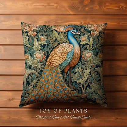 Woven Peacock Throw Pillow | William Morris Inspired Fox Pillow Eccentric Decor Pillow Maximalist Decor Throw Pillow Botanical Peacock Art