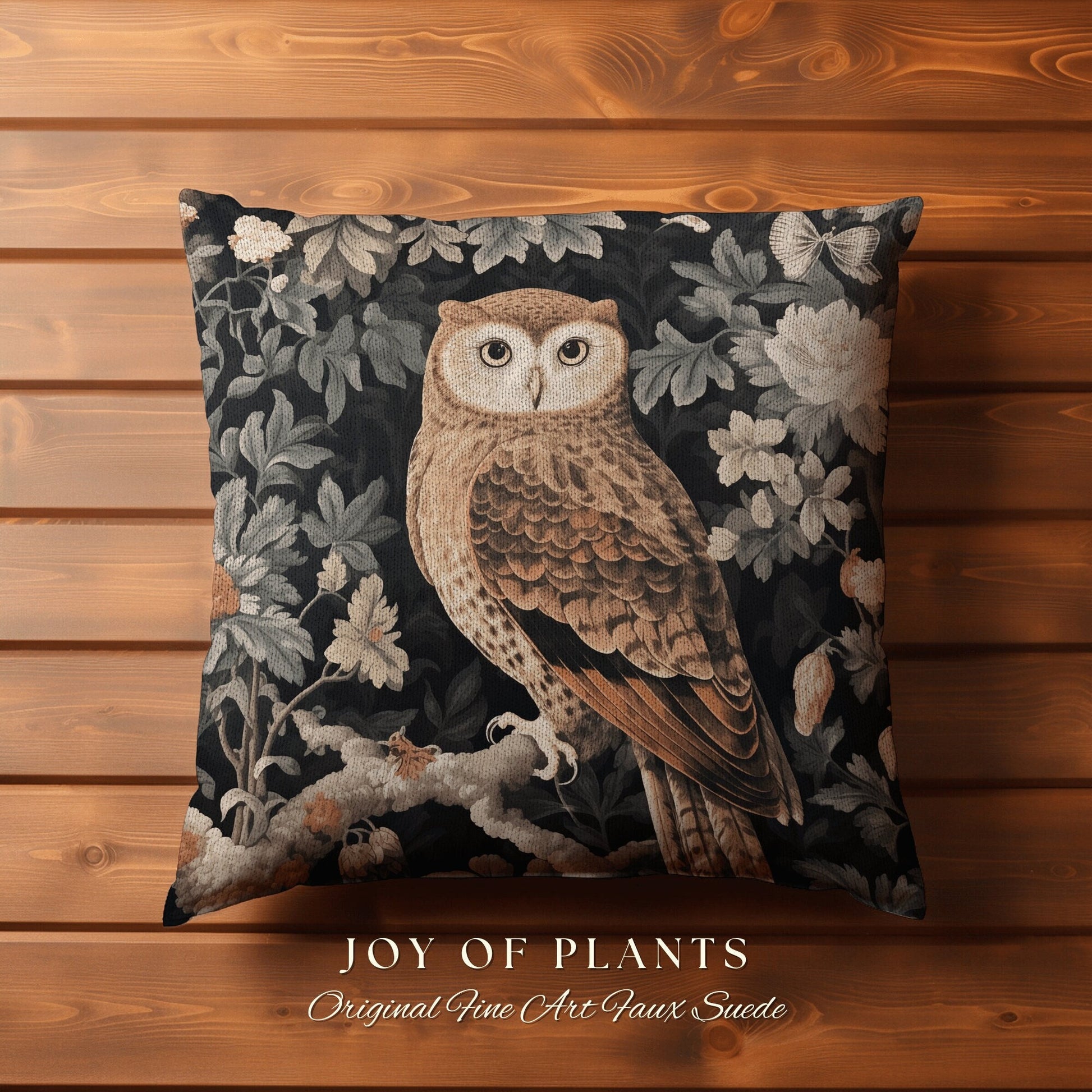 Dark Botanical Owl Throw Pillow | William Morris Throw Pillow Woven Woodland Forestcore Decor Pillow Maximalist Home Decor Throw Pillow Owl