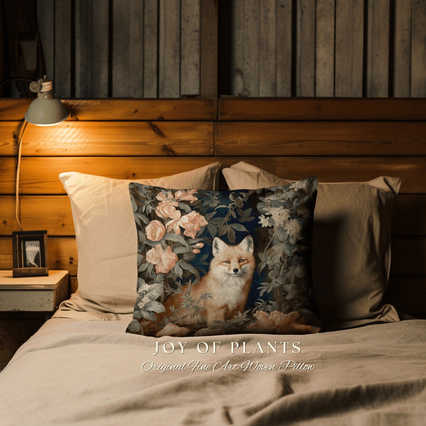 Floral Pastel Fox Pillow | William Morris Inspired Throw Pillow Woodland Forestcore Decor Pillow Maximalist Home Decor Throw Pillow Fox Art