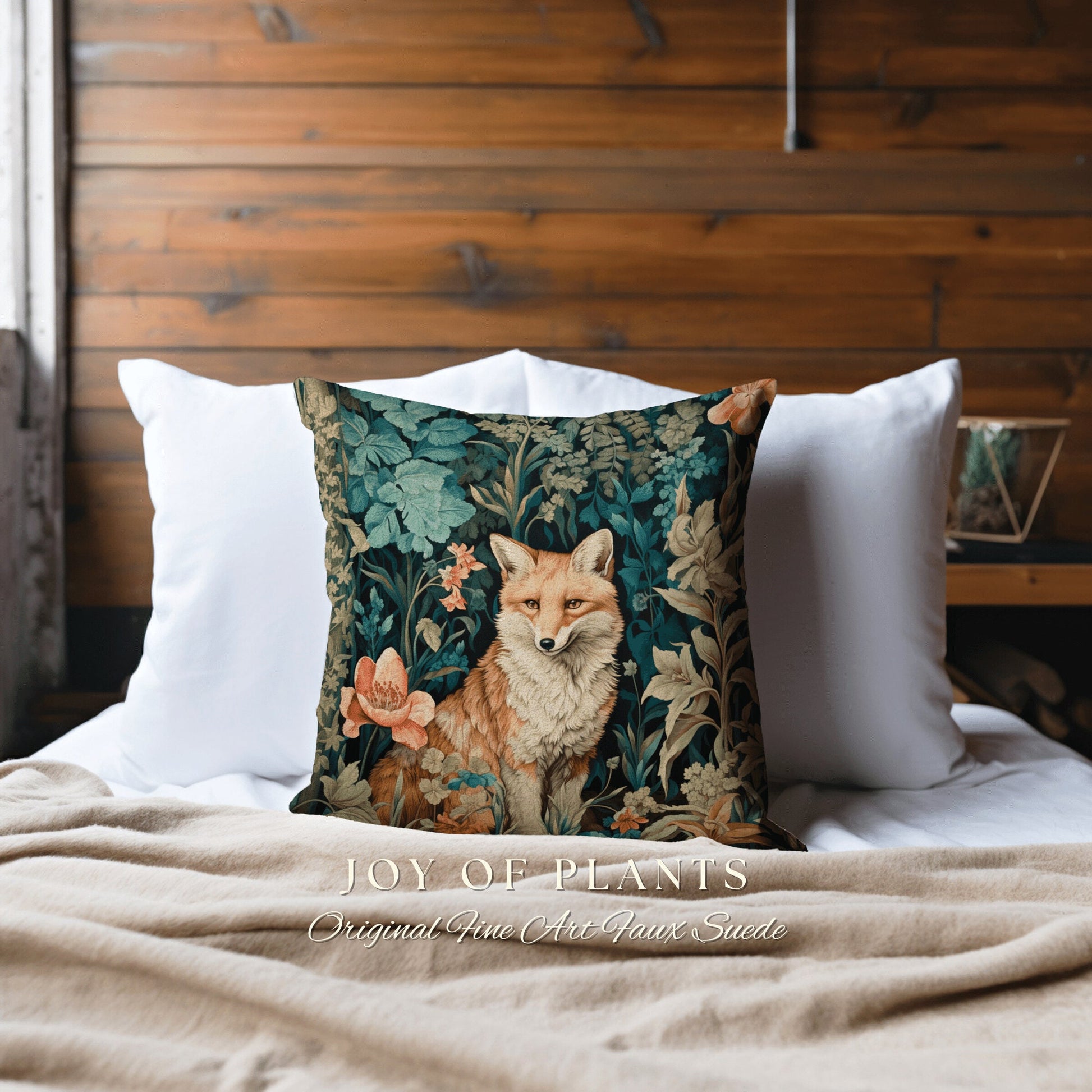 Fox Decoration Woven Pillow | William Morris Inspired Throw Pillow Woodland Forestcore Decor Pillow Maximalist Home Decor Throw Pillow Fox |