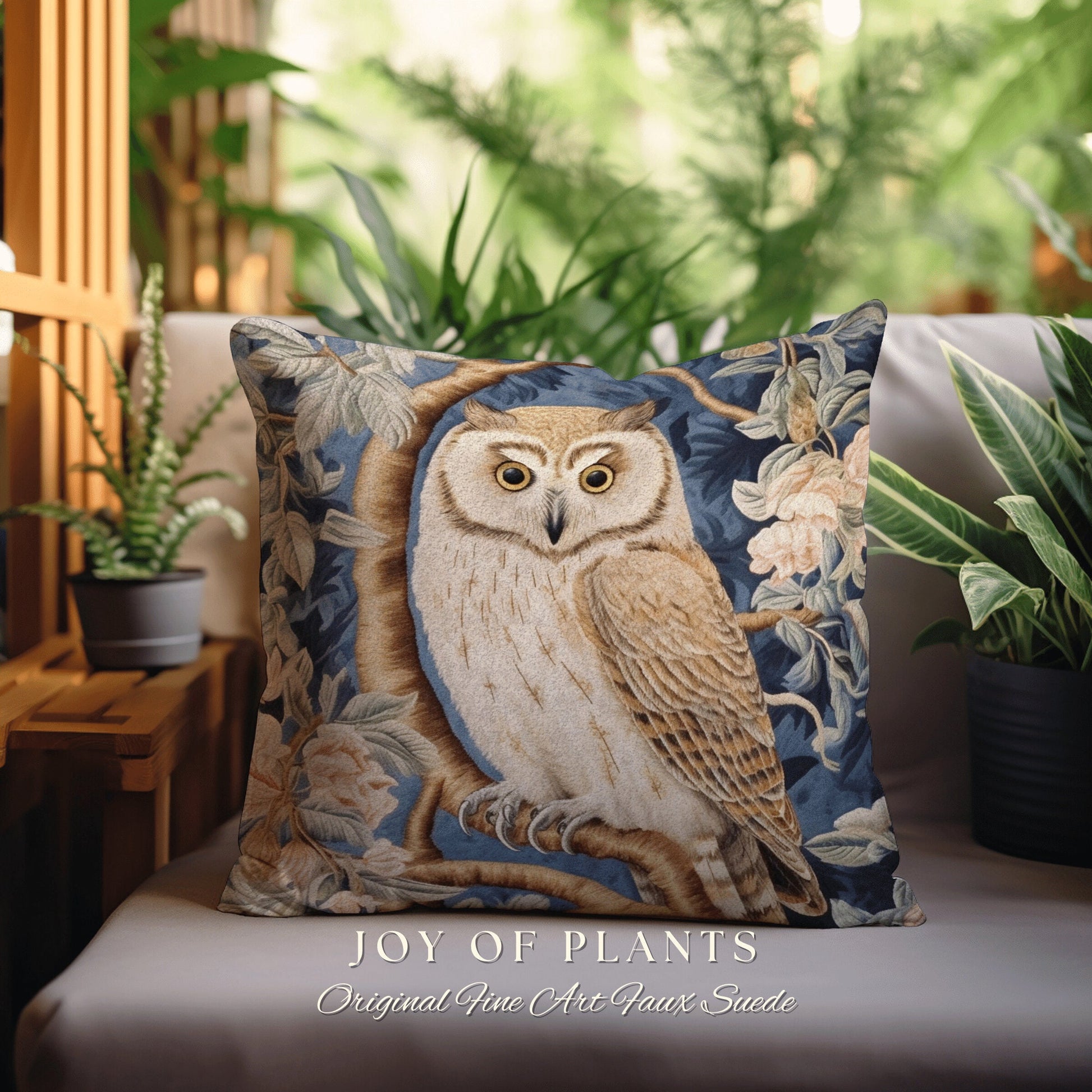 Owl Throw Pillow Woven Pastel | William Morris Inspired Throw Pillow Woodland Forestcore Decor Pillow Maximalist Home Decor Pastel Pillow |