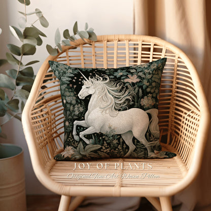 Medieval Unicorn Pillow Woven | William Morris Inspired Pillow Woodland Decor Pillow Magical Home Decor Throw Pillow Victorian Unicorn Art |