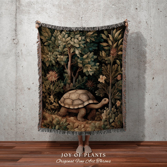 Tortoise Throw Blanket Cottagecore | William Morris inspired Nature Blanket Woodland Botanical Maximalist Decor Woven Blanket Turtle Decor |