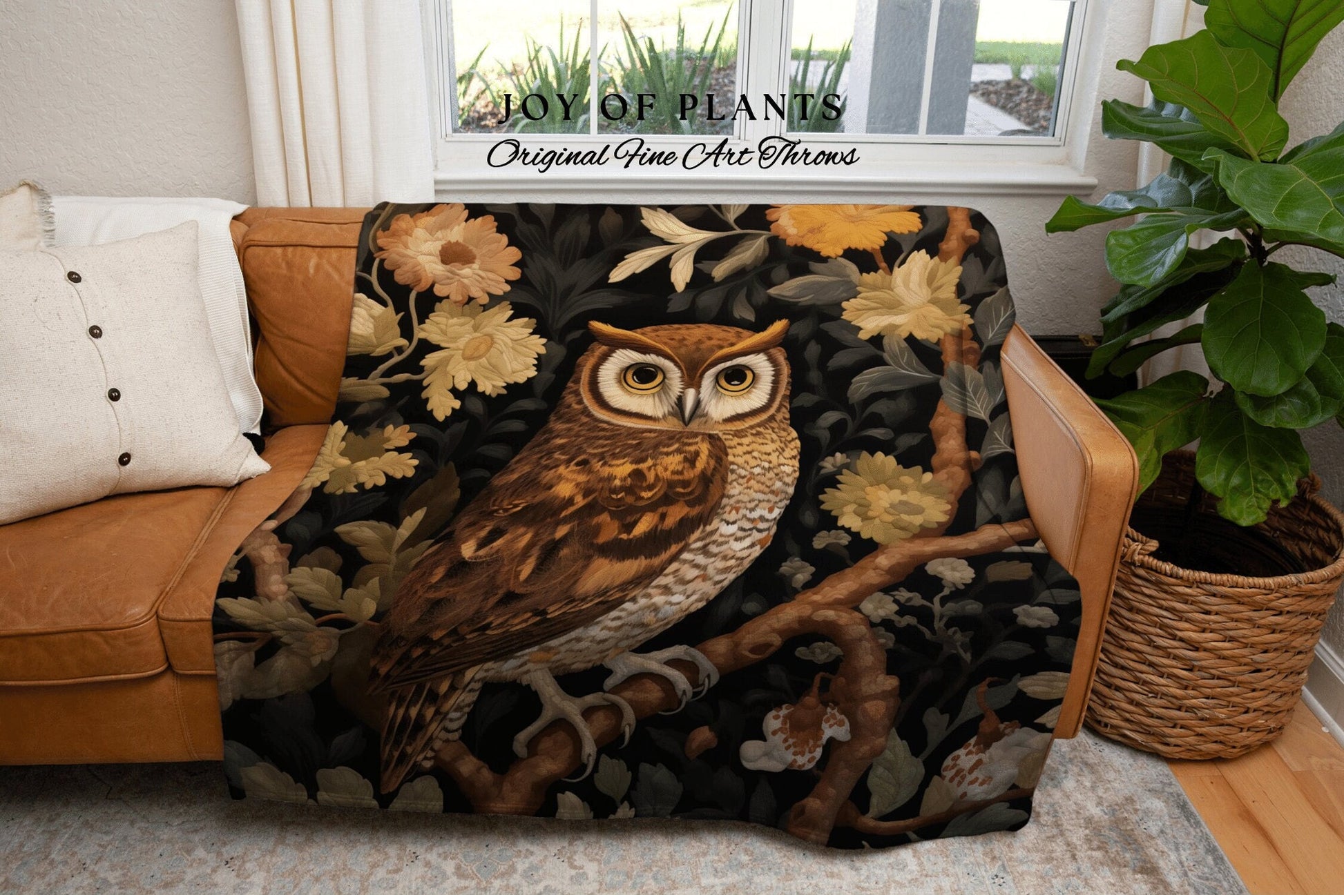 Whimsical Owl Vintage Tapestry | Vintage William Morris inspired Nature Blanket Woodland Botanical Maximalist Decor Woven Blanket Owl Throw