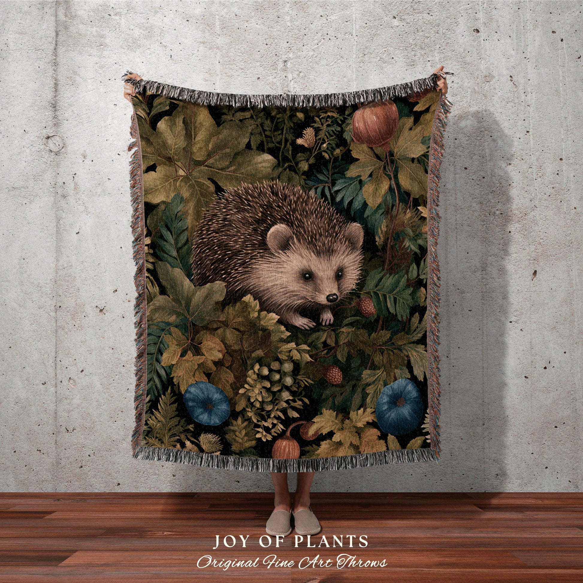 Woodland Mysticism Throw Blanket | William Morris inspired Nature Blanket Woodland Cottagecore Decor Woven Blanket Hedge Hog Decor Botanical