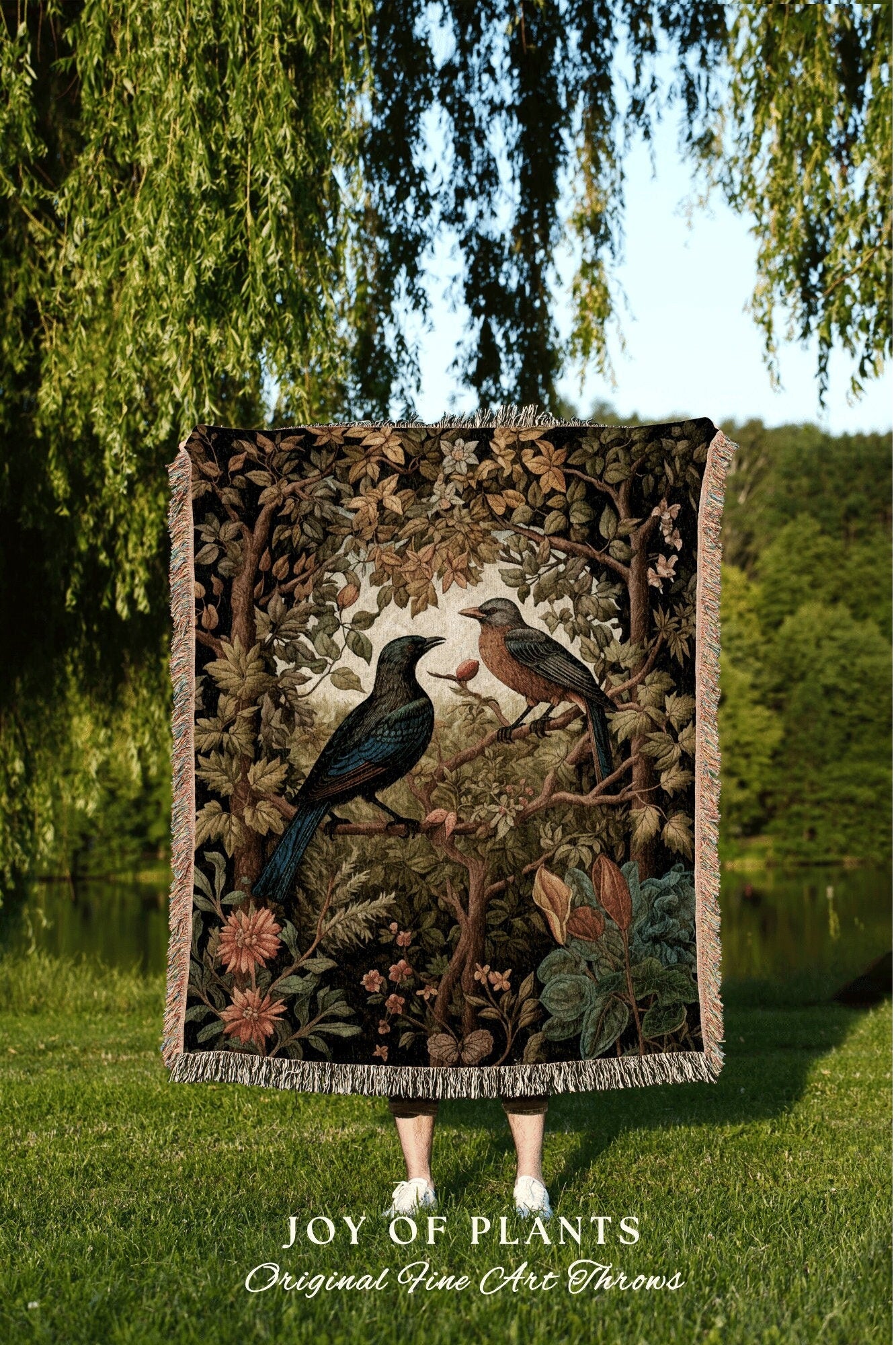 Botanical Throw Blanket | Vintage William Morris inspired Nature Blanket Woodland Botanical Maximalist Crowcore Decor Woven Blanket Morris |