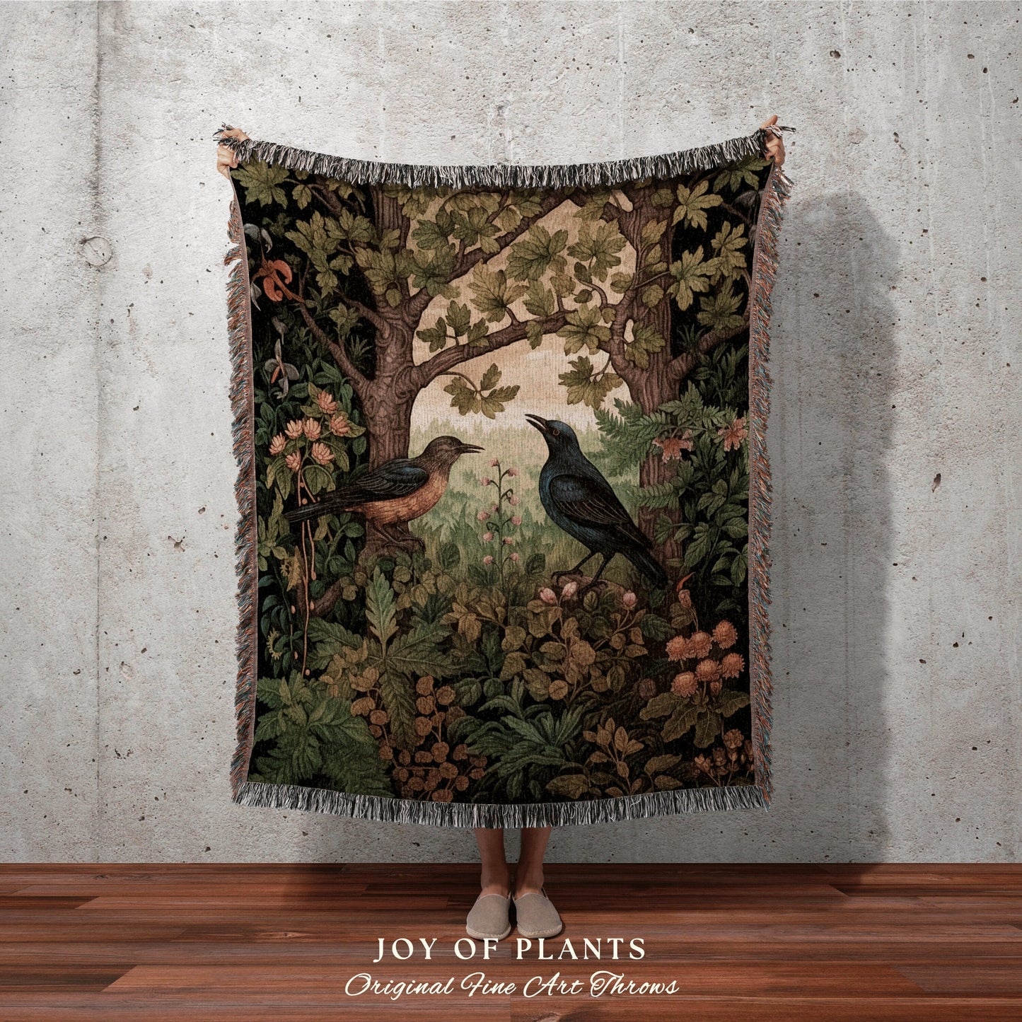 Dark Botanical Woven Blanket | Vintage William Morris inspired Nature Blanket Woodland Botanical Maximalist Decor Woven Blanket Morris Decor