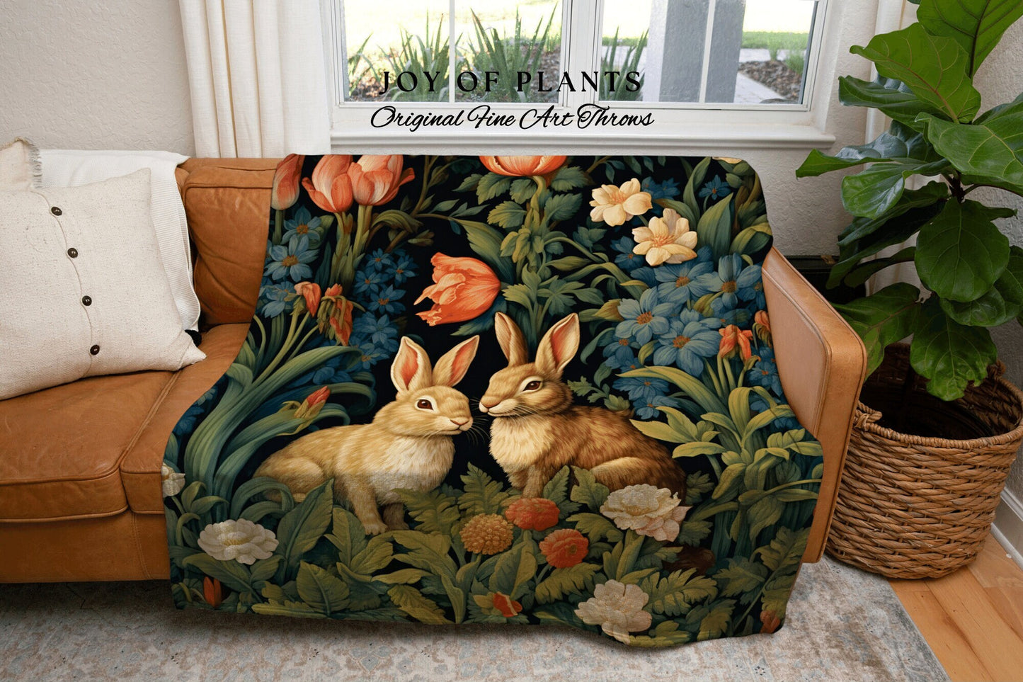 Wildflower Bunny Throw Woven | Dark Floral William Morris inspired Nature Blanket Dark Academia Botanical Maximalist Crowcore Rabbit Throw |