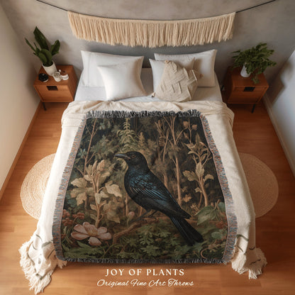 Gothic Blanket Crowcore Throw | Dark Botanical William Morris inspired Nature Blanket Dark Academia Botanical Maximalist Crowcore Crow Throw