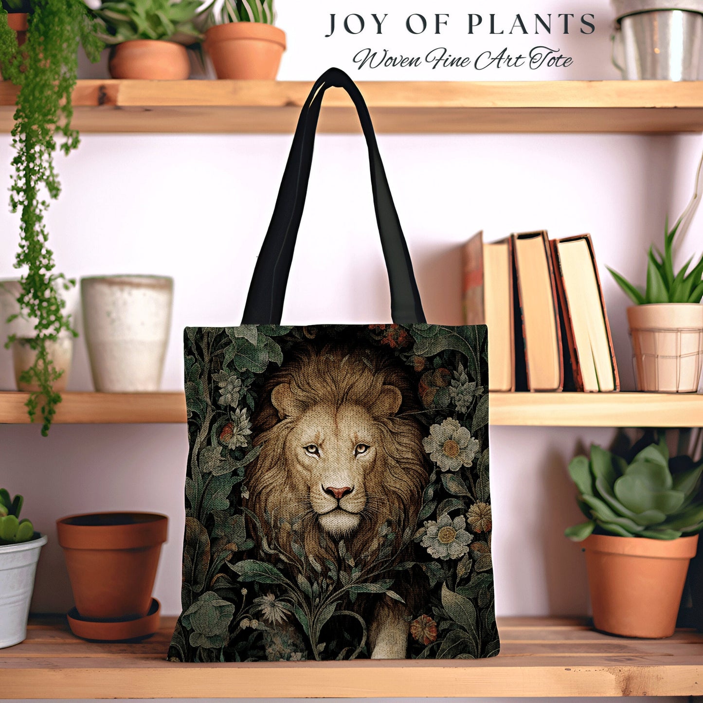 Witchy Lion Tote Bag | William Morris Inspired Tote Bag Cottagecore Satchel Maximalist Woven Tapestry Tote Botanical Fairy Grunge Bag Lion |