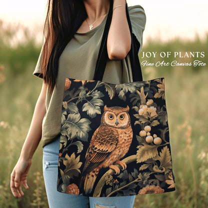 Owl Tote Bag Vintage Botanical | William Morris Inspired Tote Bag Pastel Goth Woodland Tapestry Tote Woven Victorian Fairy Core Owl Tote Bag