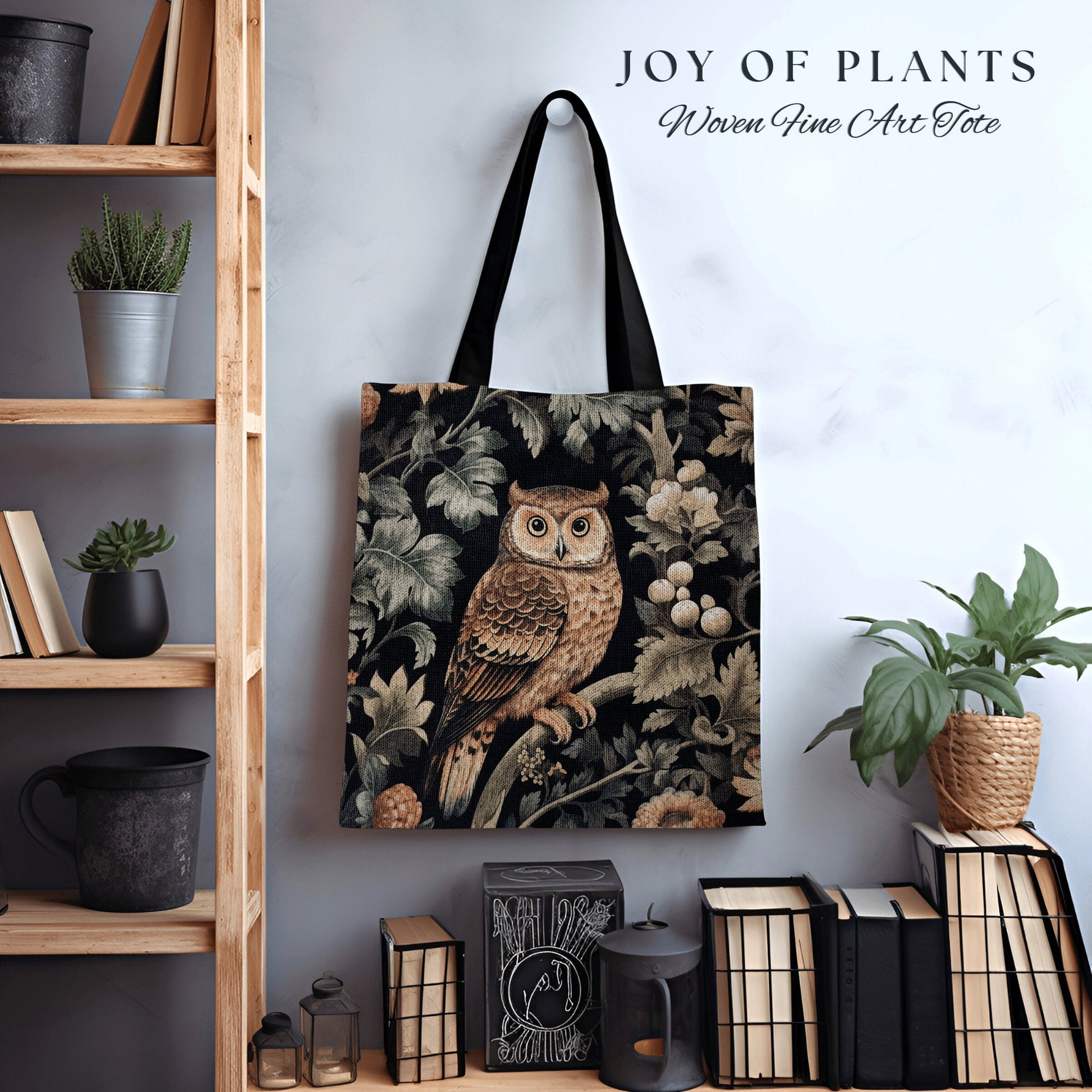 Owl Tote Bag Vintage Botanical | William Morris Inspired Tote Bag Pastel Goth Woodland Tapestry Tote Woven Victorian Fairy Core Owl Tote Bag