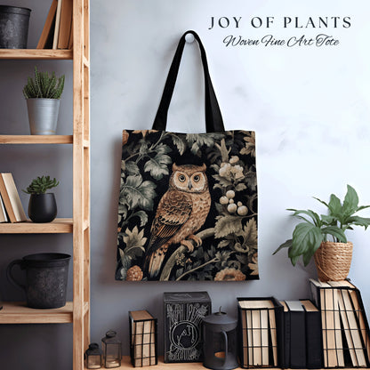 Owl Tote Bag Vintage Botanical | William Morris Inspired Tote Bag Pastel Goth Woodland Tapestry Tote Woven Victorian Fairy Core Owl Tote Bag