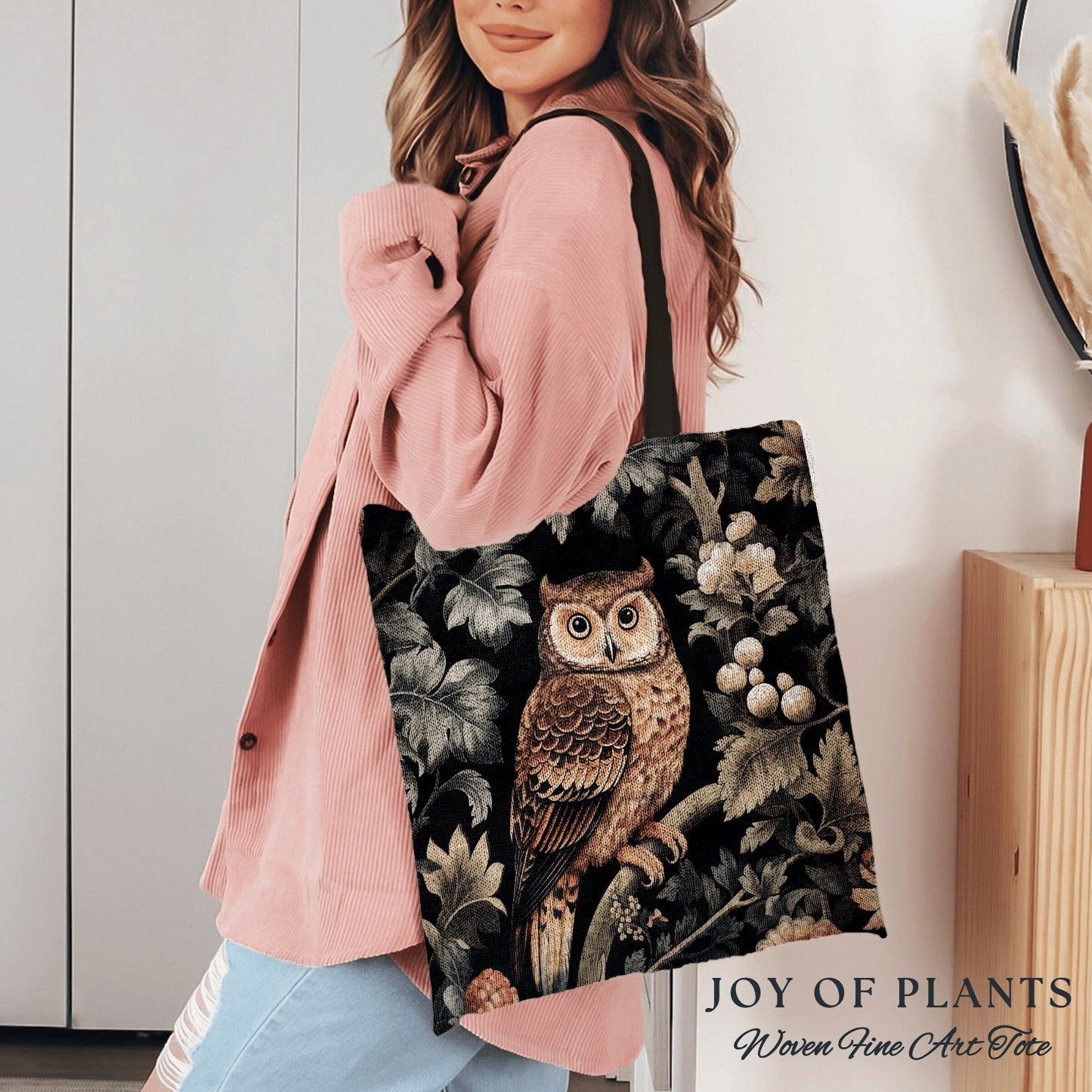 Owl Tote Bag Vintage Botanical | William Morris Inspired Tote Bag Pastel Goth Woodland Tapestry Tote Woven Victorian Fairy Core Owl Tote Bag