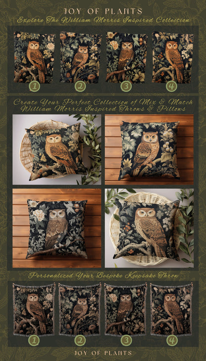 Owl Tote Bag Vintage Botanical | William Morris Inspired Tote Bag Pastel Goth Woodland Tapestry Tote Woven Victorian Fairy Core Owl Tote Bag