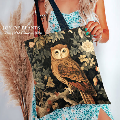 Whimsical Owl Tapestry Tote Woven | William Morris Inspired Tote Bag Aesthetic Botanical Tapestry Tote Woven Victorian Fairy Core Owl Tote |