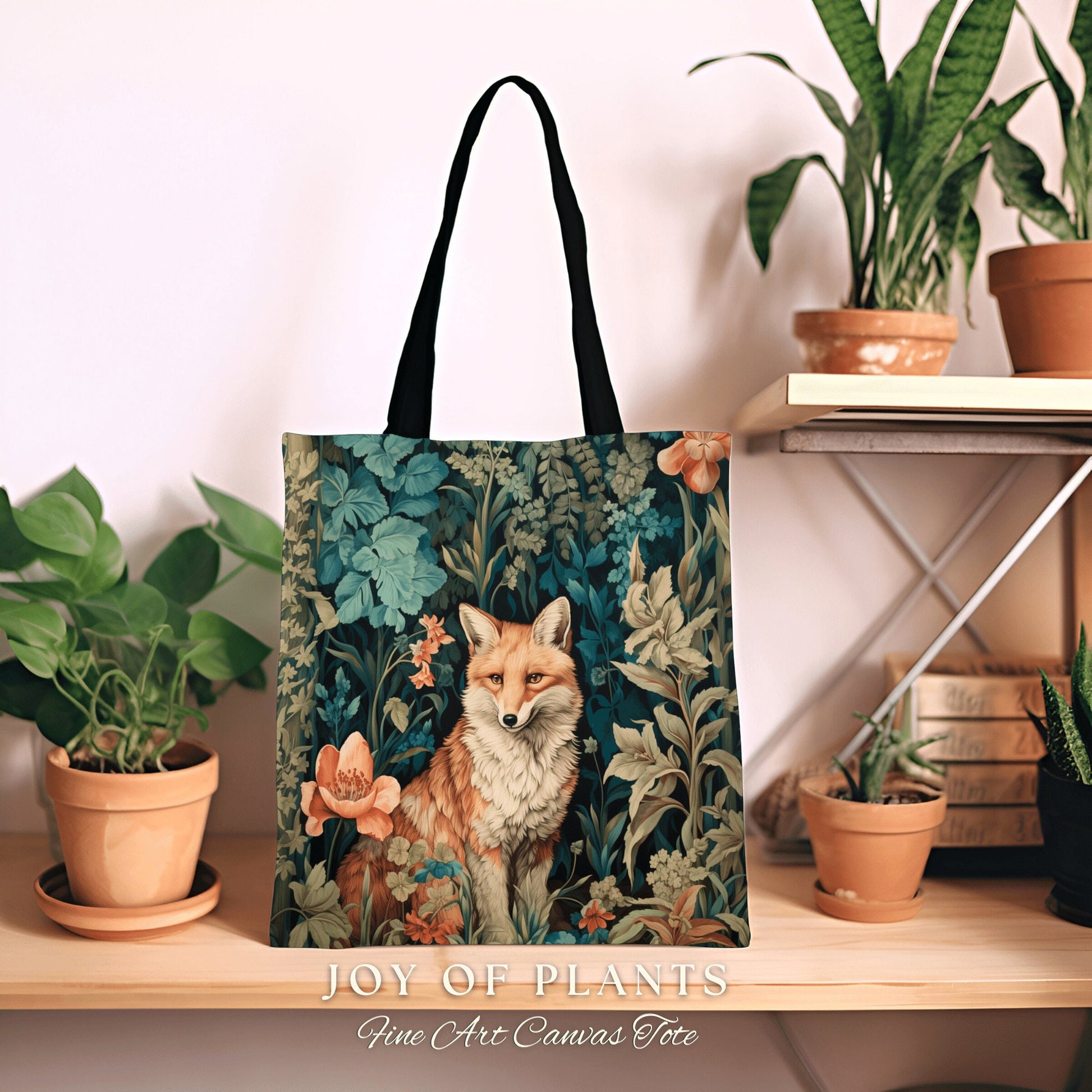 Woodland Fox Woven Tote Bag | William Morris Inspired Tote Botanical Aesthetic Maximalist Tapestry Tote Woven Victorian Fairy Core Fox Tote