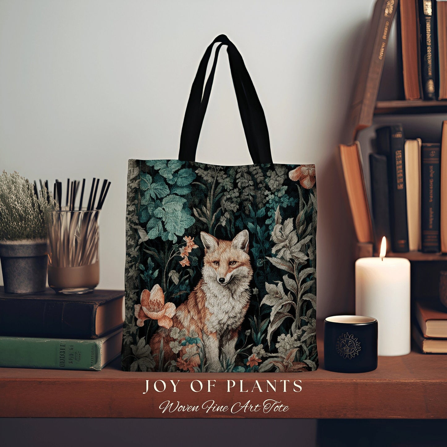 Woodland Fox Woven Tote Bag | William Morris Inspired Tote Botanical Aesthetic Maximalist Tapestry Tote Woven Victorian Fairy Core Fox Tote