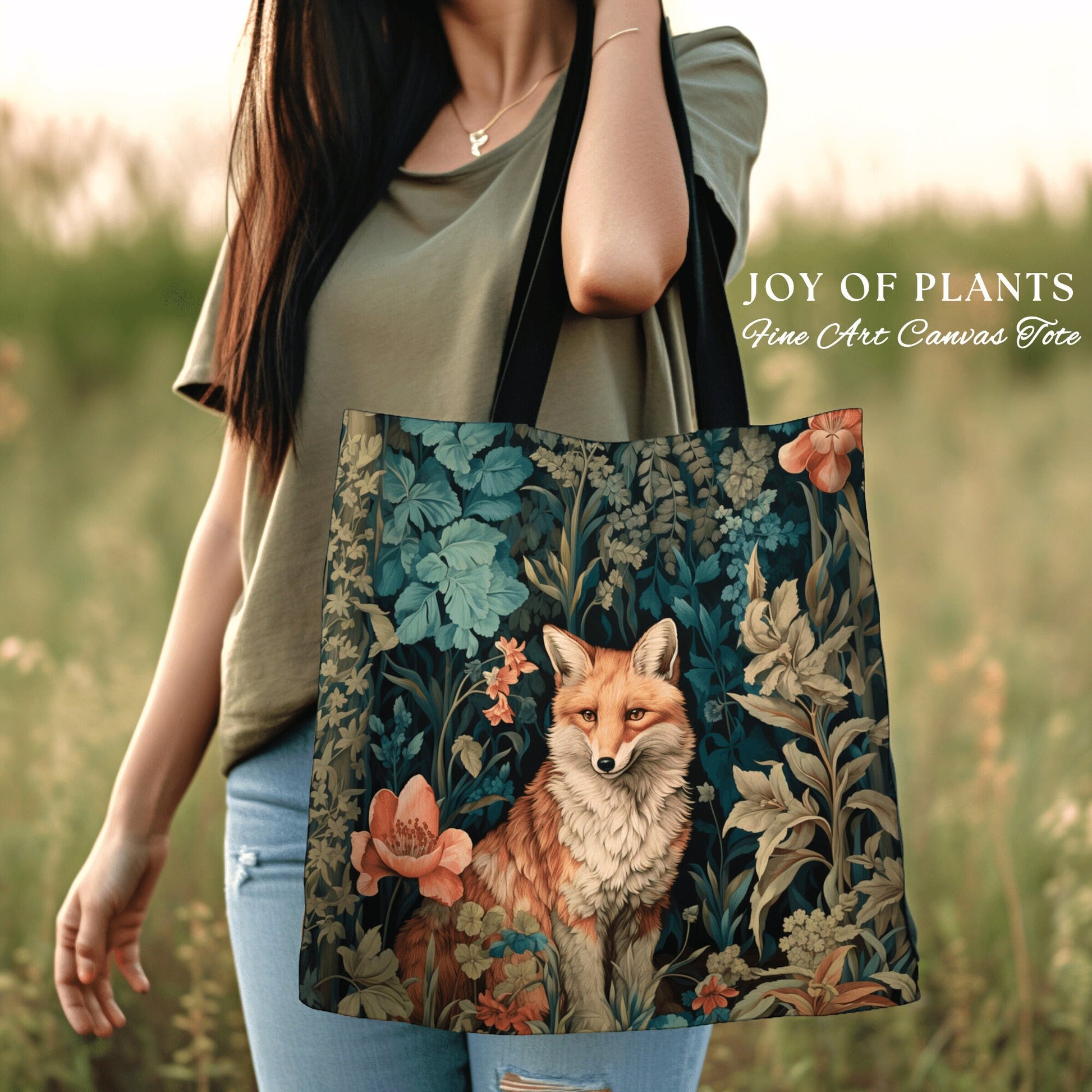 Woodland Fox Woven Tote Bag | William Morris Inspired Tote Botanical Aesthetic Maximalist Tapestry Tote Woven Victorian Fairy Core Fox Tote