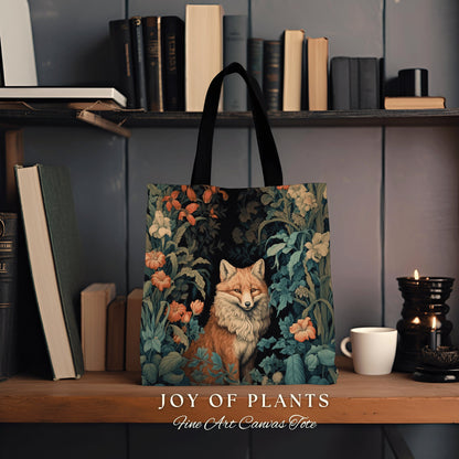 Witchy Woodland Fox Tapestry Tote | William Morris Inspired Tote Botanical Aesthetic Maximalist Tapestry Tote Woven Victorian Fairy Core Fox