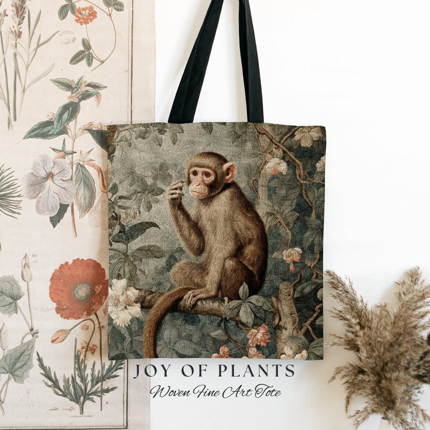 Victorian Monkey Tote Bag | William Morris Inspired Tote Bag Mushroomcore Satchel Maximalist Tapestry Tote Woven Victorian Fairy Grunge Bag