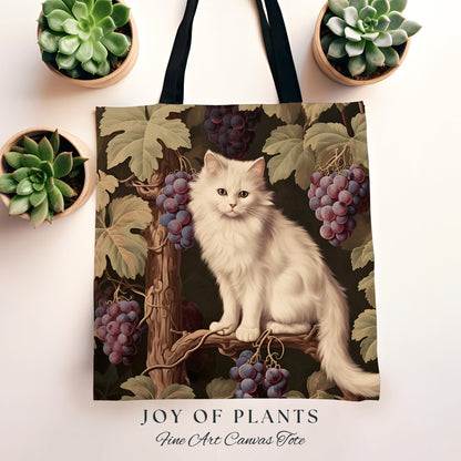 Victorian Gothic Cat Tote Bag Woven | William Morris Inspired Tote Bag Aesthetic Maximalist Tapestry Tote Woven Victorian Fairy Core Cat Bag