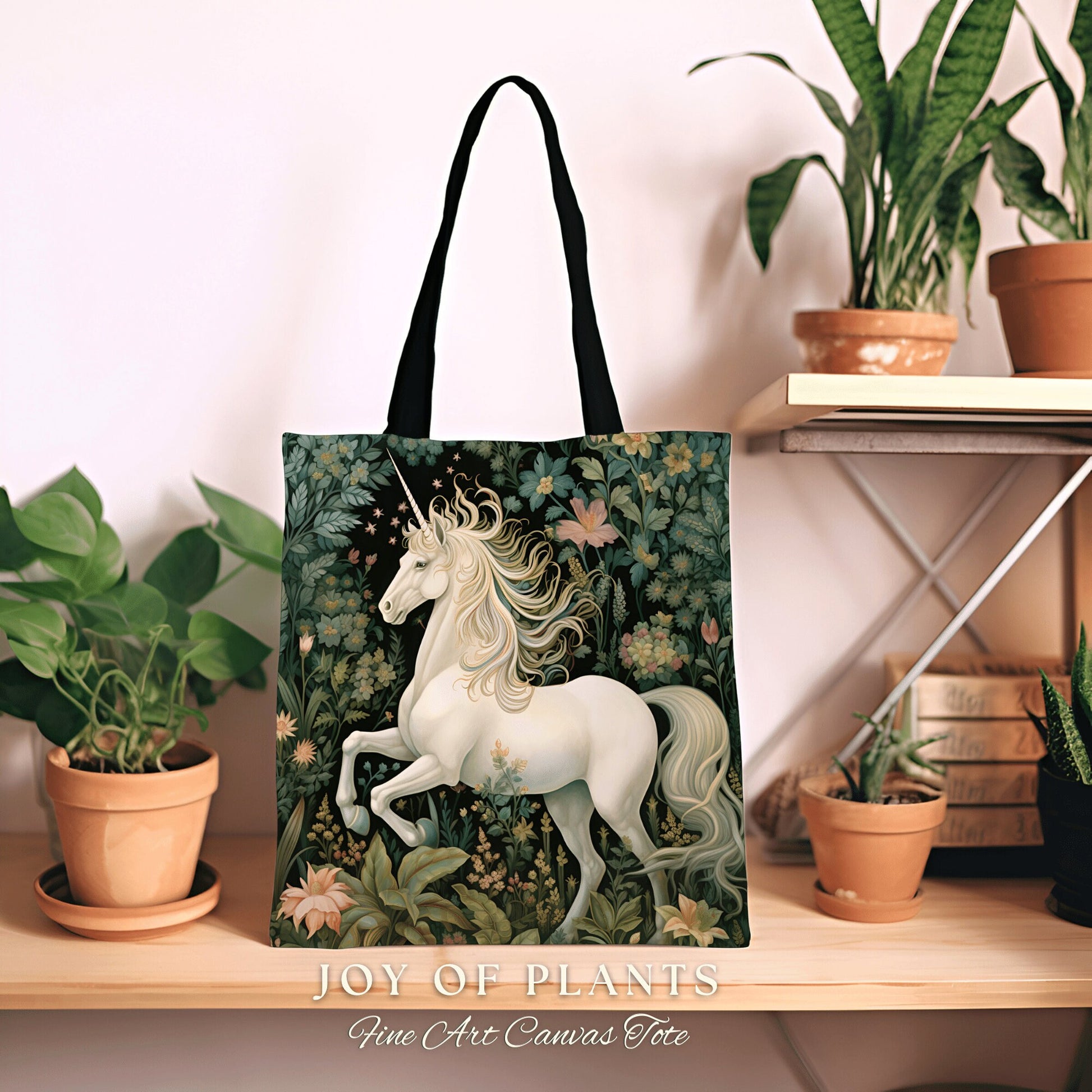 Fairycore Unicorn Woven Tote | William Morris Inspired Tote Bag Aesthetic Mystical Tapestry Tote Woven Victorian Fairy Core Folklore Tote |