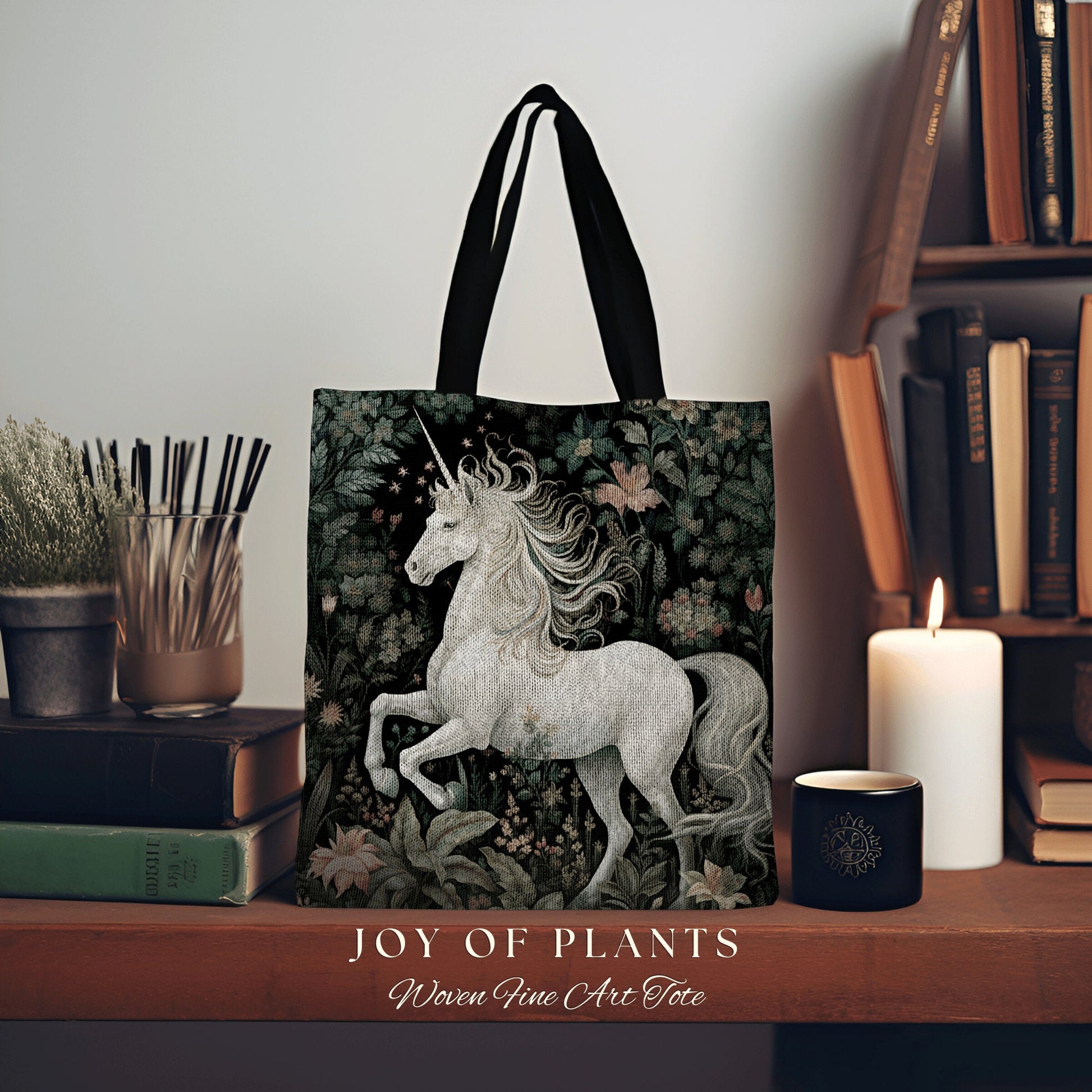 Fairycore Unicorn Woven Tote | William Morris Inspired Tote Bag Aesthetic Mystical Tapestry Tote Woven Victorian Fairy Core Folklore Tote |