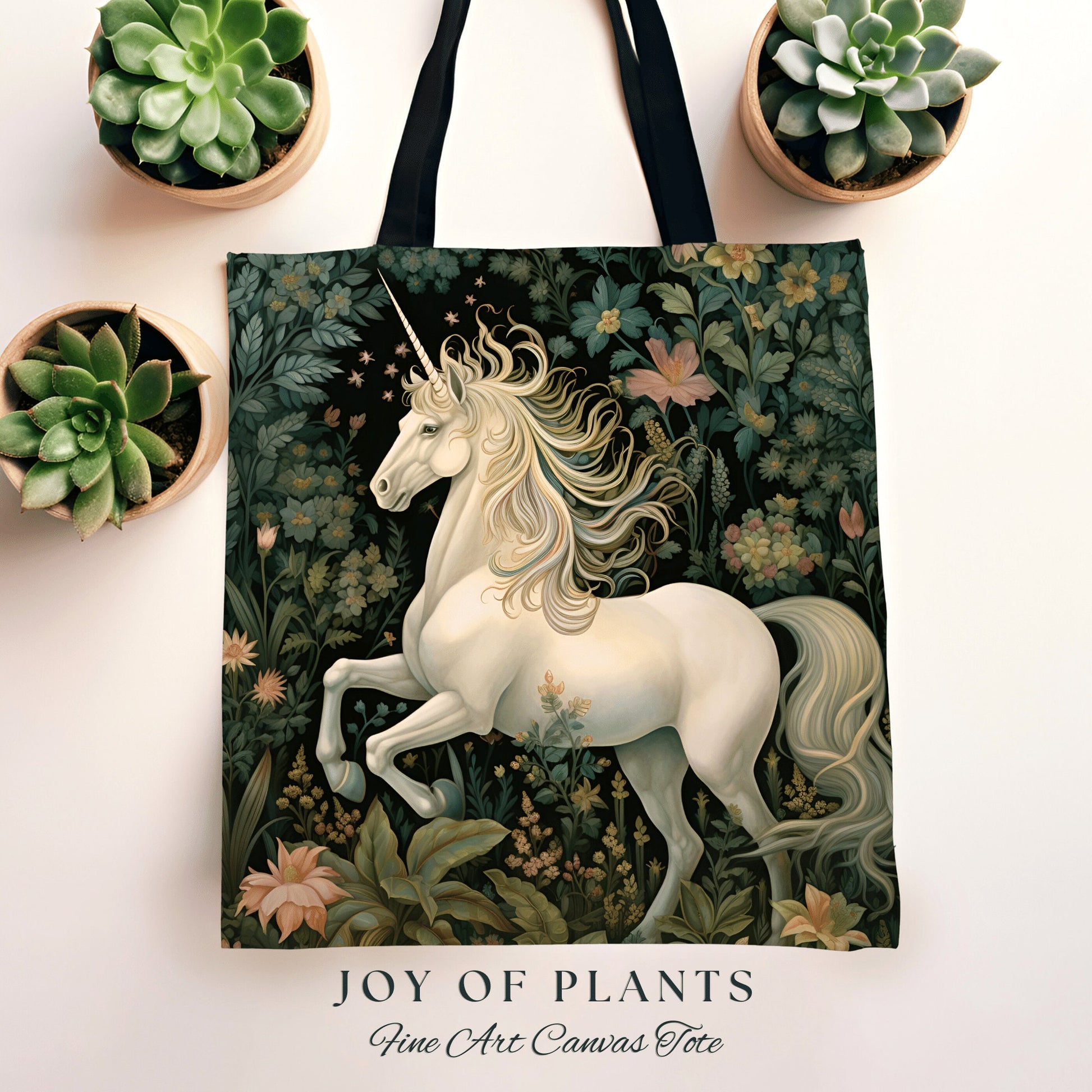 Mystic Unicorn Tapestry Tote | William Morris Inspired Tote Bag Aesthetic Mystical Tapestry Tote Woven Victorian Fairycore Folklore Tote Bag