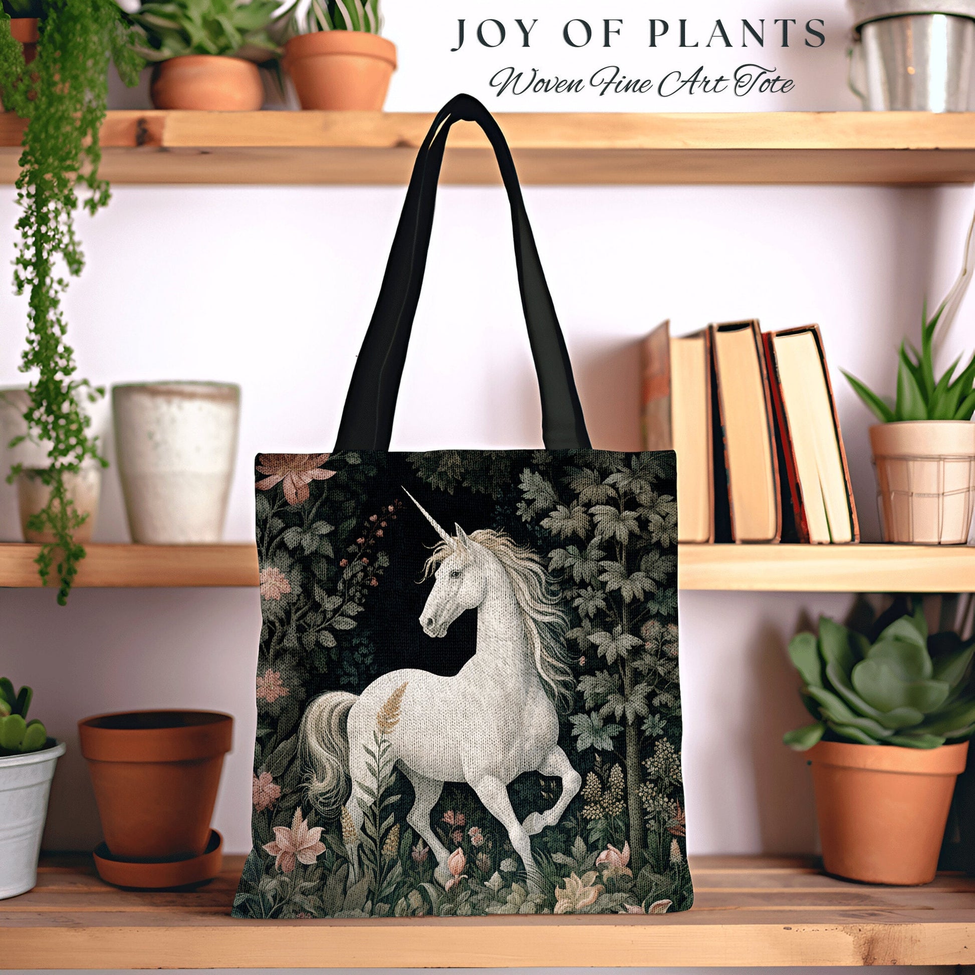 Mystic Unicorn Tapestry Tote | William Morris Inspired Tote Bag Aesthetic Mystical Tapestry Tote Woven Victorian Fairycore Folklore Tote Bag