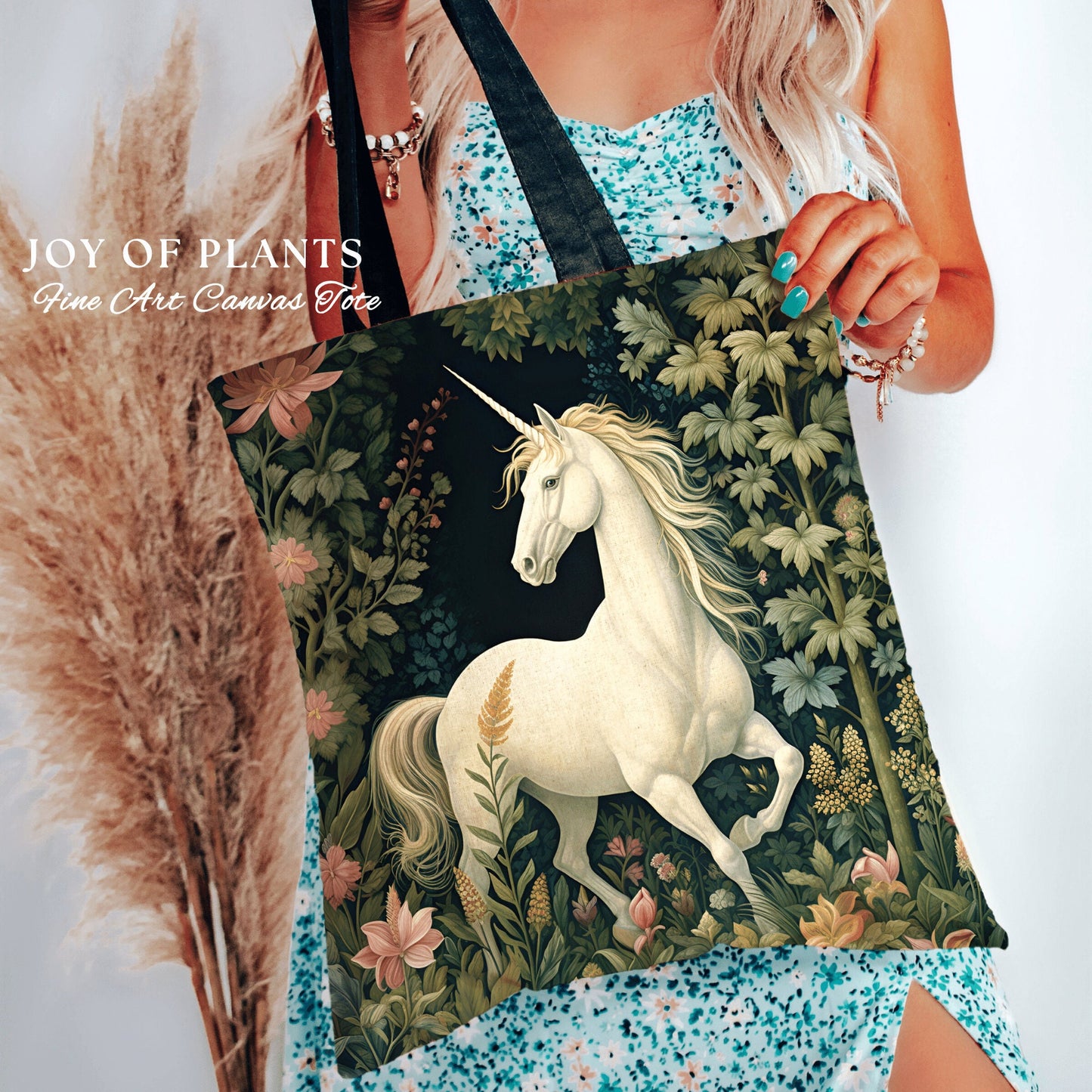 Mystic Unicorn Tapestry Tote | William Morris Inspired Tote Bag Aesthetic Mystical Tapestry Tote Woven Victorian Fairycore Folklore Tote Bag