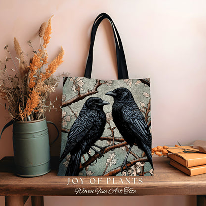 Crowcore Everyday Bag Gothic | William Morris Inspired Raven Tote Bag Crow Core Satchel Maximalist Tapestry Tote Woven Victorian Fairy Core