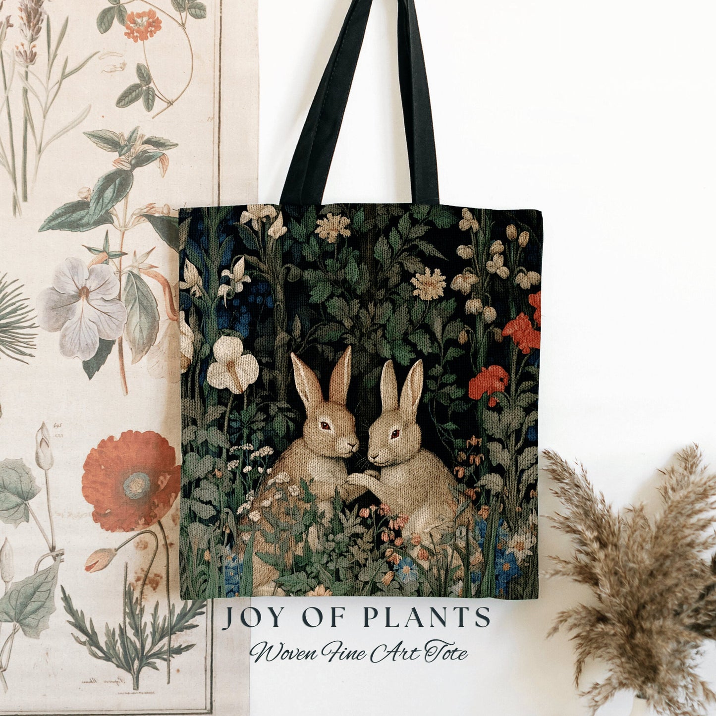 Fairycore Tapestry Bag Boho Satchel Woven | Botanical Morris Inspired Tote Bag Forestcore Satchel Maximalist Tapestry Tote Botanical Rabbit