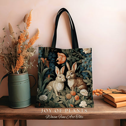 Bunny Bag Whimsical Tote | Boho Cottagecore Accessory William Morris Inspired Handbag Rabbit Satchel Fairycore Botanical Aesthetic Art |