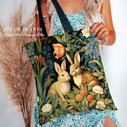 Bunny Bag Whimsical Tote | Boho Cottagecore Accessory William Morris Inspired Handbag Rabbit Satchel Fairycore Botanical Aesthetic Art |