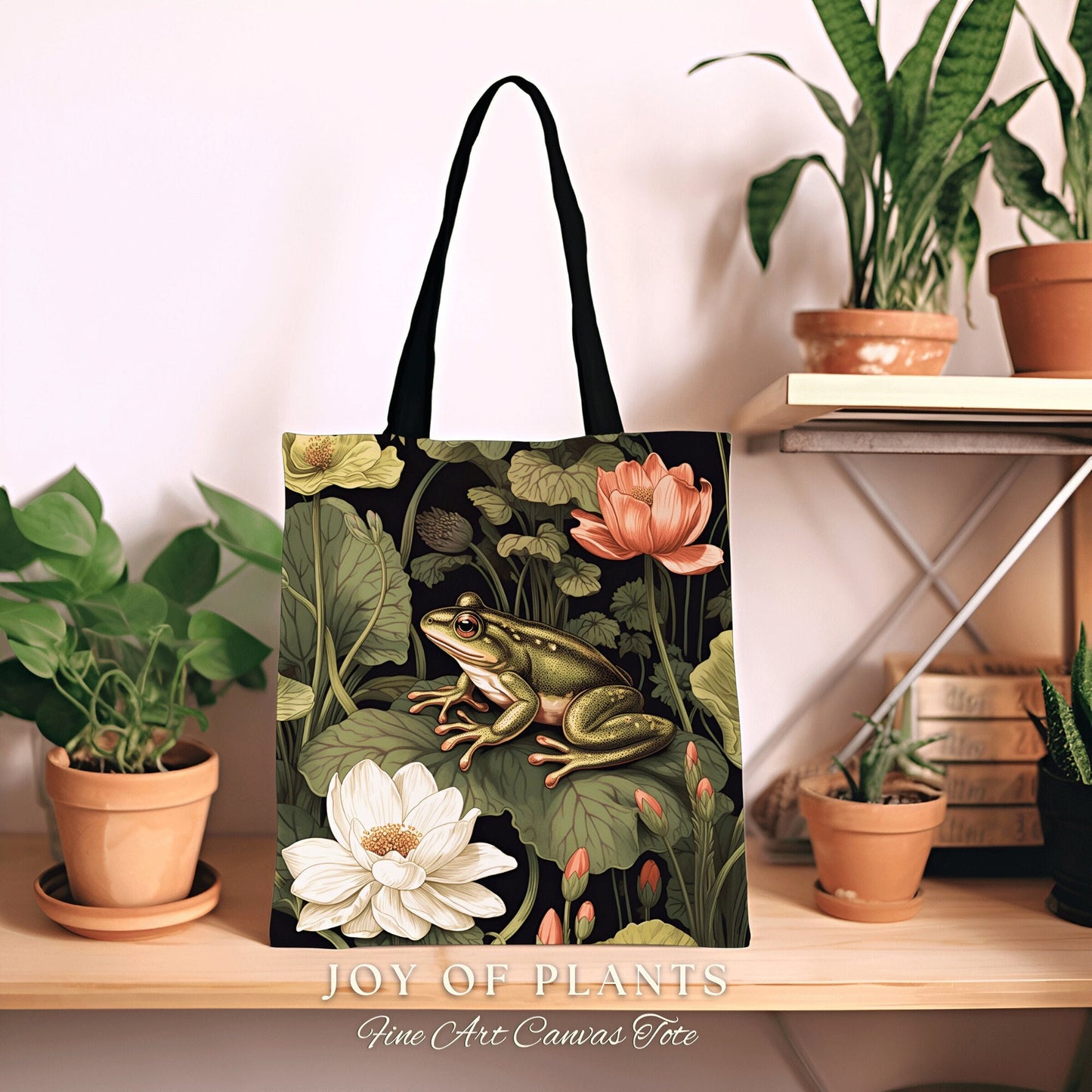 Frog Bag Boho Satchel Woven Tote | Botanical William Morris Inspired Bag Forestcore Style Maximalist Decor Fairycore Tote