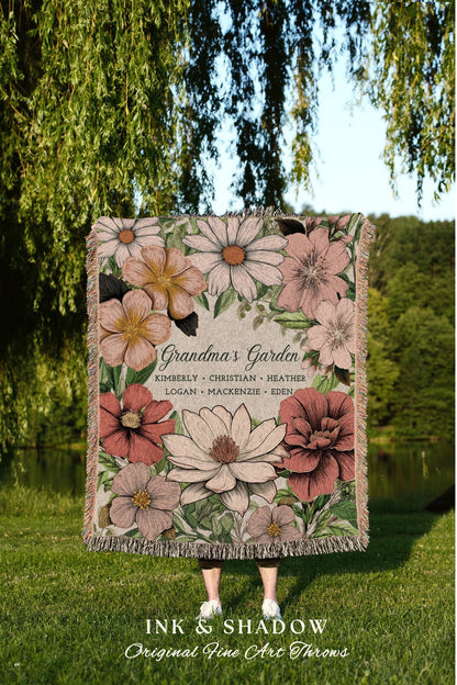 Birth Month Flower Garden Blanket | Gift from Grandkids Custom Family Name Blanket Personalized Custom Flower Throw Blanket Gift for Mom |